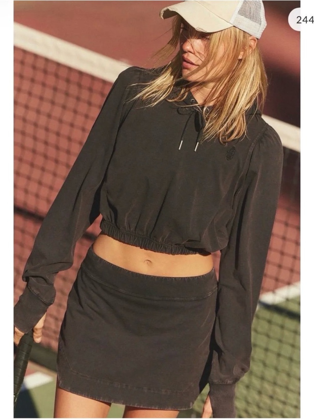 Free People Hot Shot Skort Cropped Hooded Sweatshirt & Skirt Set - Charcoal